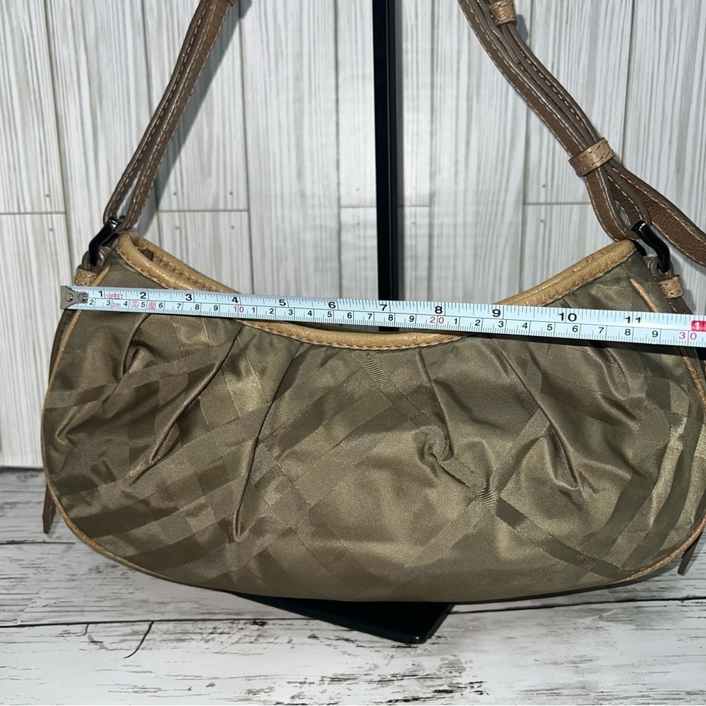 Burberry Shoulder Bag Olive Green Nylon Hobo Tote with Leather Trim - Picture 8 of 17